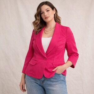 CAbi‎ Pink Fitted Blazer Jacket Size 6 Cotton Stretch Career Workwear